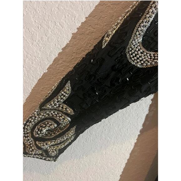 VTG Wayne Clark Silk Gown Evening Dress Womens Size L Black Silver Beaded 90s - Picture 8 of 12